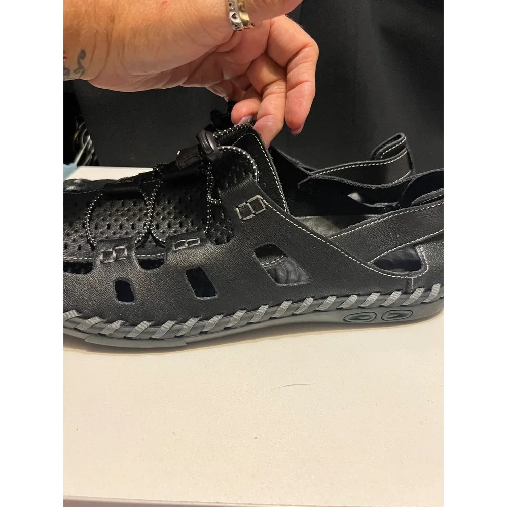 Black Leather Fisherman Sandals Mens Size 12.5 EU 48 Orthopedic Shoes Walk